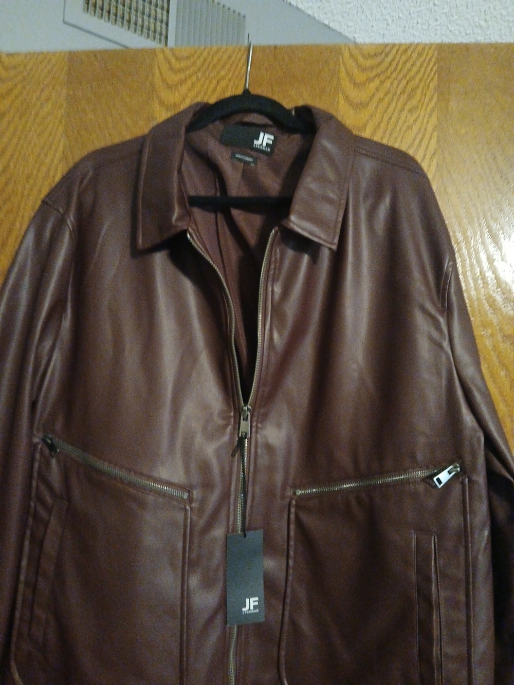 JF Collection Men's Burgundy Imatation  Leather Zip-Front Jacket Mid Length New